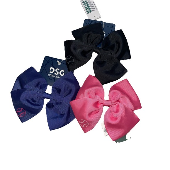 DSG Other - DSG Softball Hair Bow Lot Of 3 Blue, Pink &Black Hair Bows NWT Youth Ye34